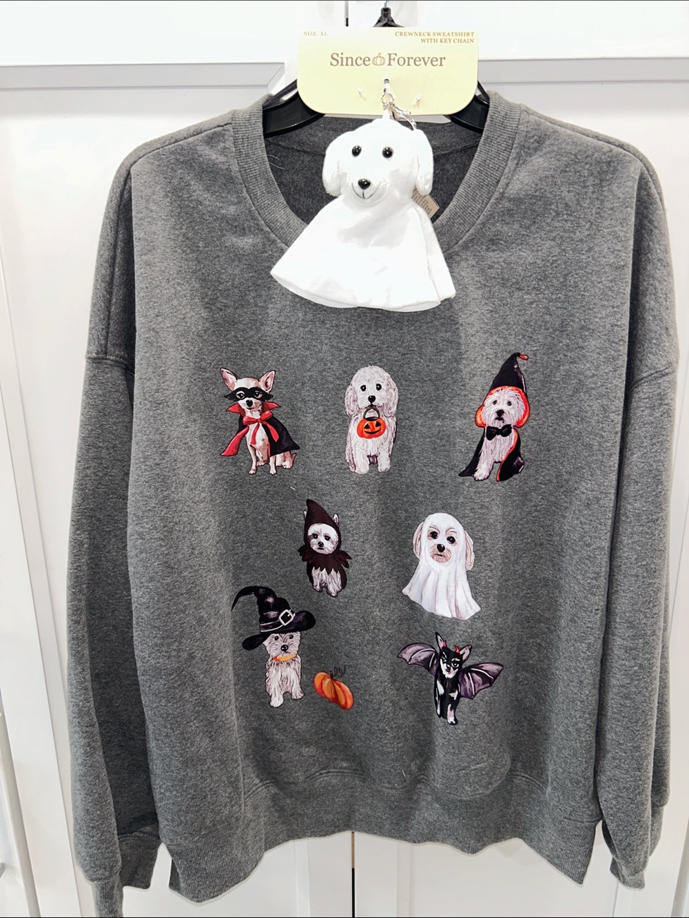 Since🎃Forever Halloween Dogs Crewneck Sweatshirt with Ghost Dog Keychain